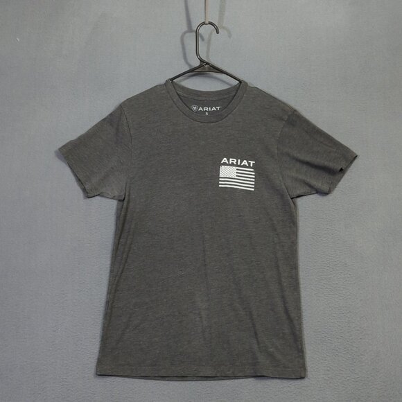 Ariat Shirt Men's S Gray American Flag Logo Short Sleeve Crewneck Patriotic Tee - Picture 2 of 11
